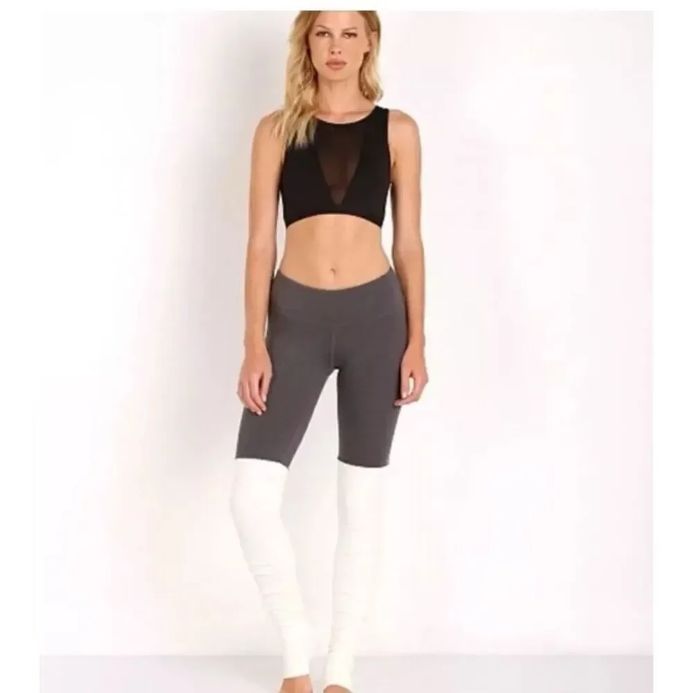 Alo Yoga Goddess Grey White Ruched Yoga Gym Workout Pilates Leggings Size S